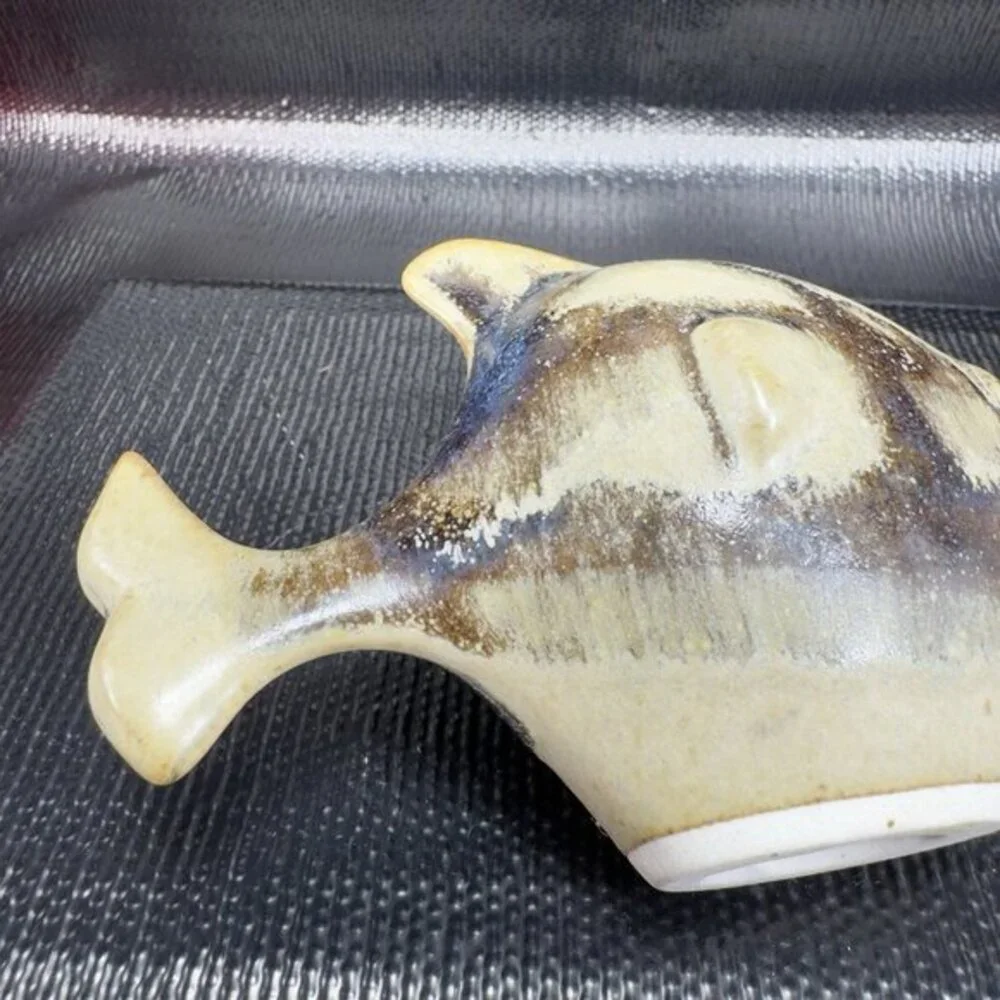 Vintage Hand Made Stoneware Pottery Piranha Fish Figurine Brown Glaze Figure VTG